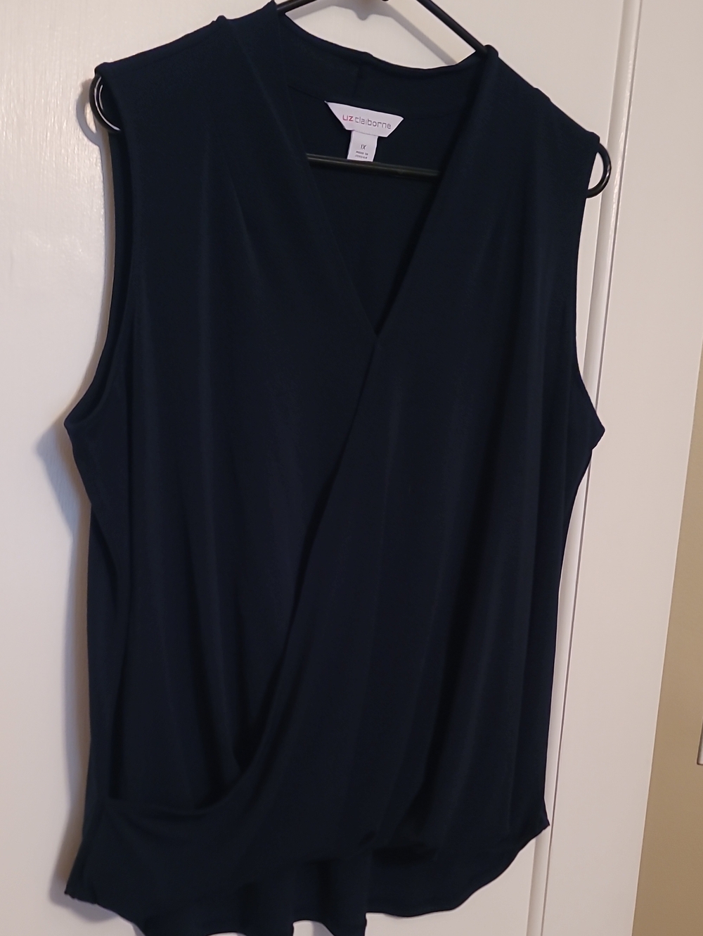 Liz Claiborne 1X Navy Sleeveless Faux-Wrap Top